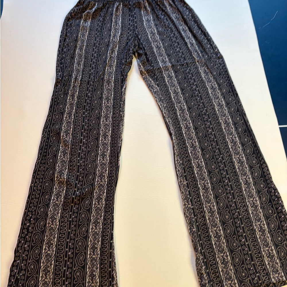 CAbi Black and White Striped Wide Leg Pants